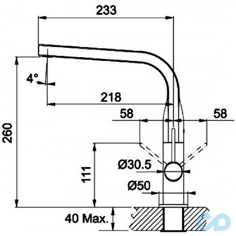 розмір кухонний змішувач franke sinos (115.0260.566