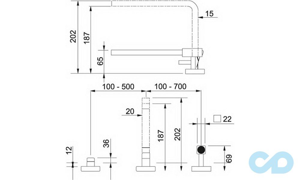розмір кухонний змішувач franke quantum three (115.0177.688