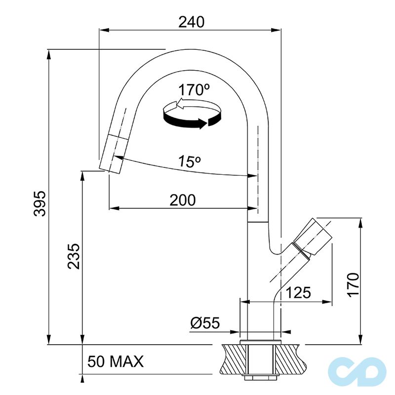розмір кухонний змішувач franke fluence (115.0352.508