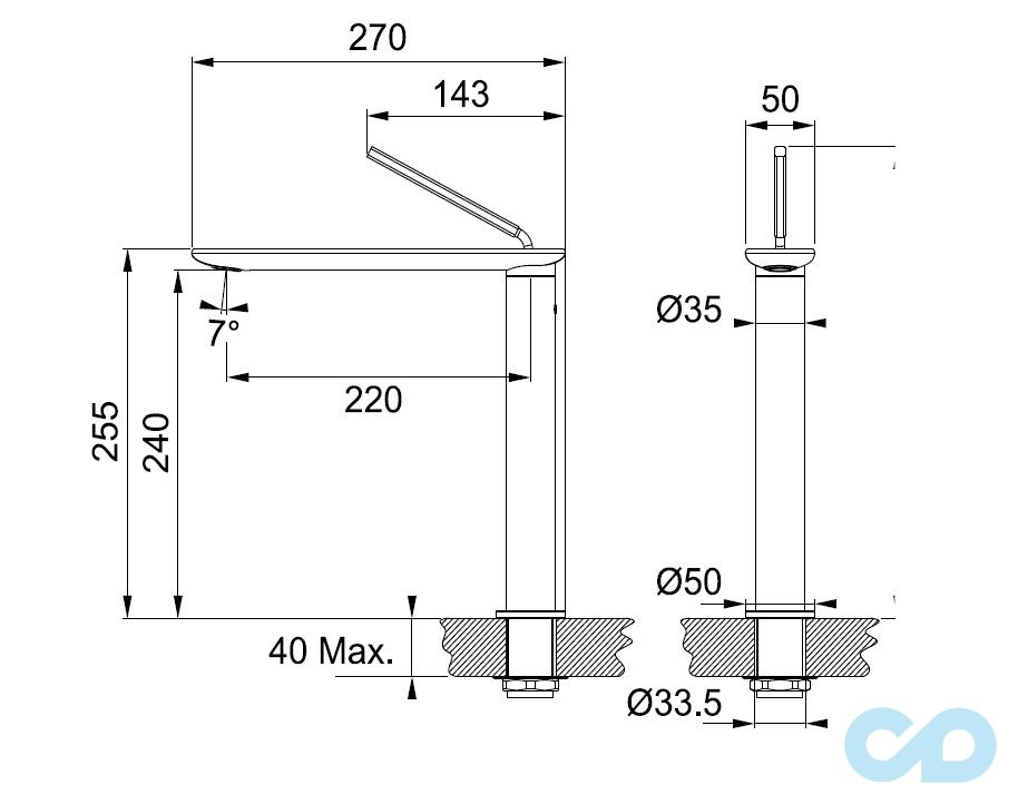 розмір кухонний змішувач franke d-flux (115.0255.605