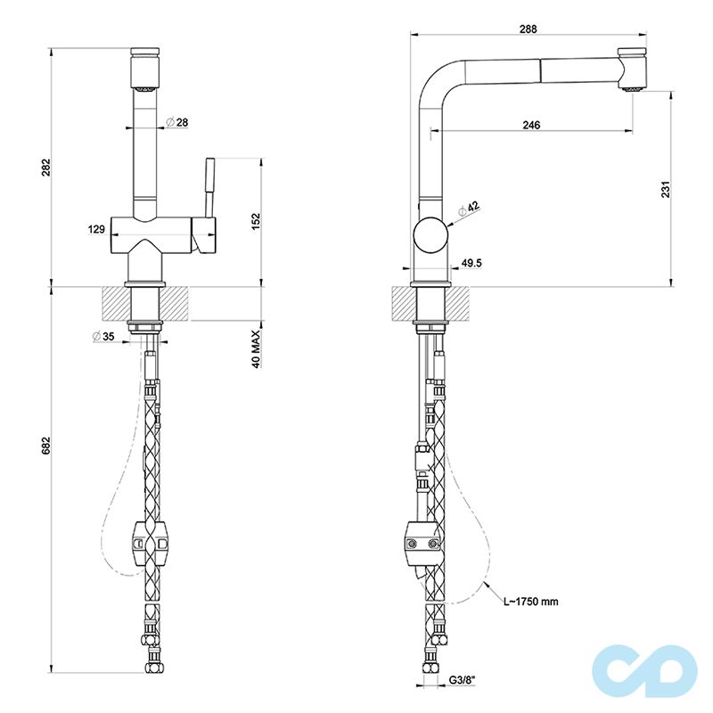 розміри кухонний змішувач franke meos (115.0356.121