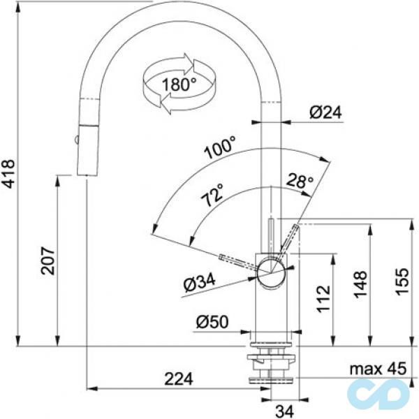 размер кухонный смеситель franke ambient (115.0289.511)