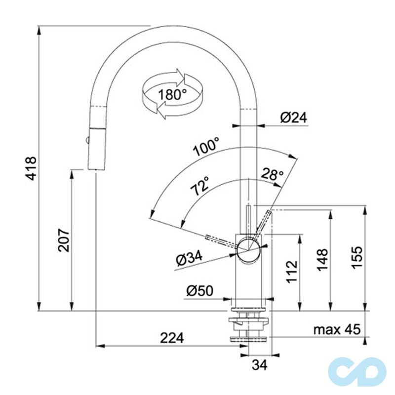 розмір кухонний змішувач franke ambient (115.0289.520