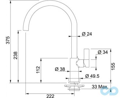 розміри кухонний змішувач franke ambient (115.0296.775