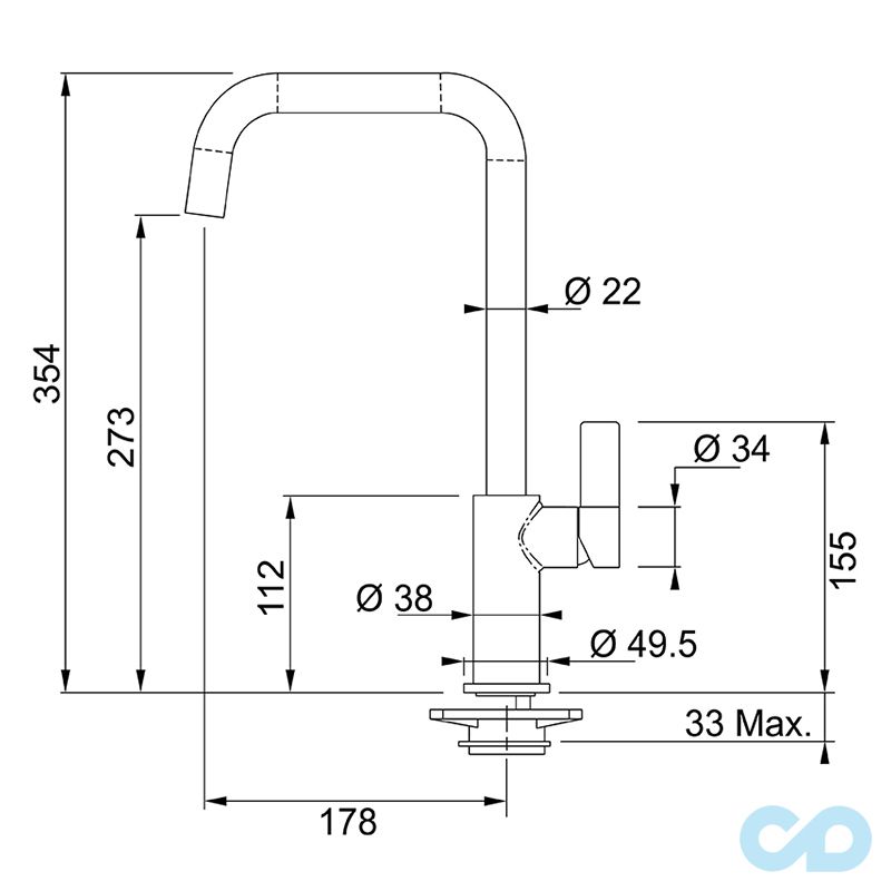 розмір кухонний змішувач franke elegance (115.0296.801