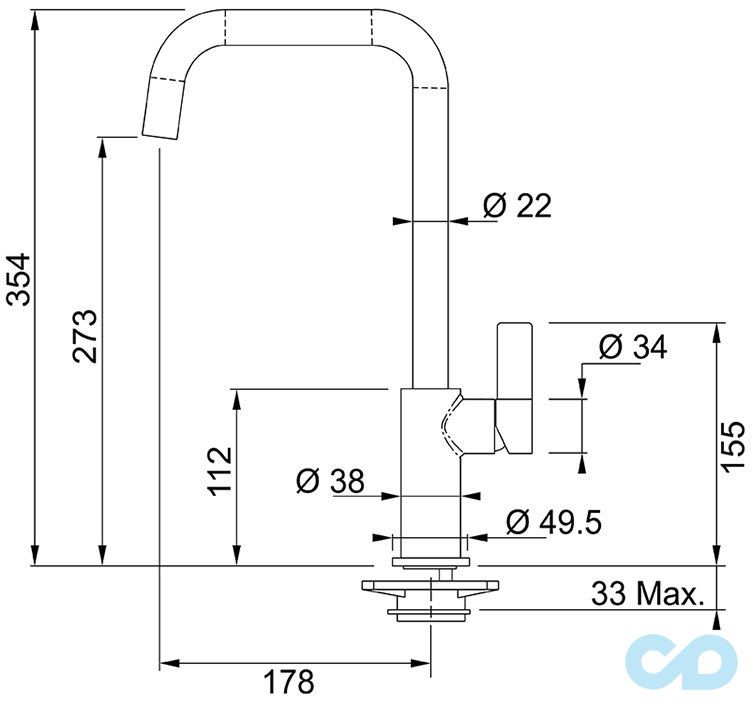 розмір кухонний змішувач franke elegance (115.0296.804