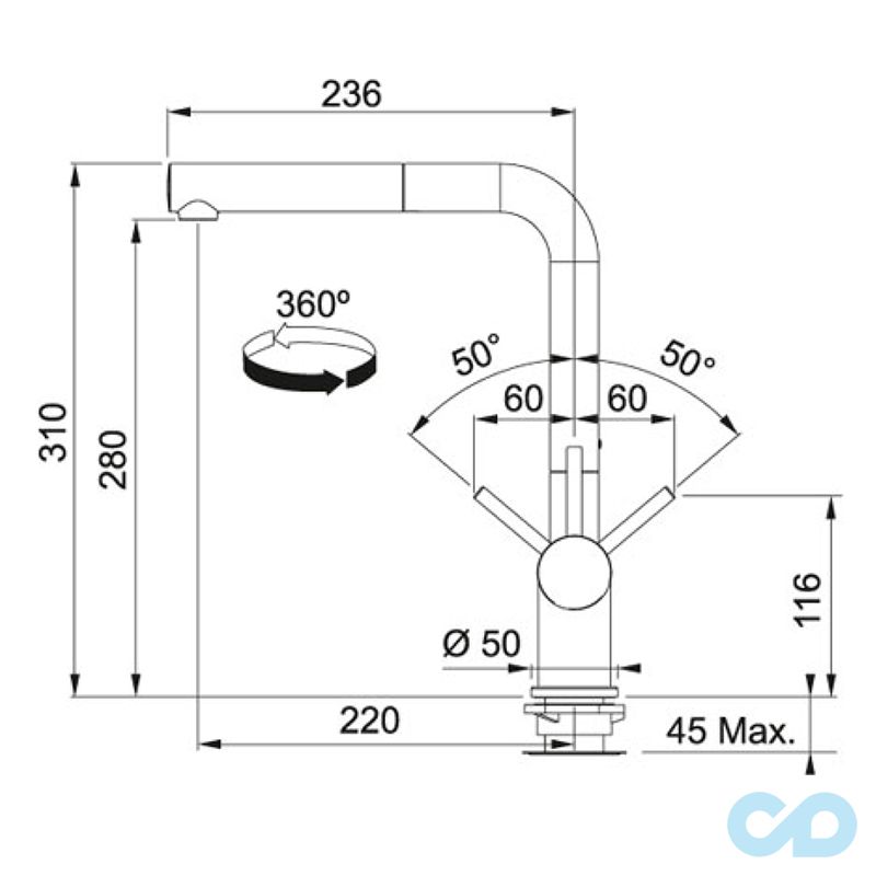 розмір кухонний змішувач franke active plus doc (115.0373.890