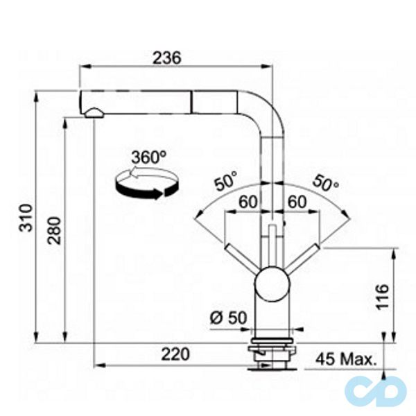 розмір кухонний змішувач franke active plus doc (115.0373.888