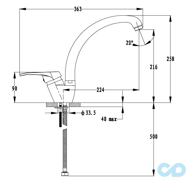 розмір кухонний змішувач franke vega (115.0275.365) онікс