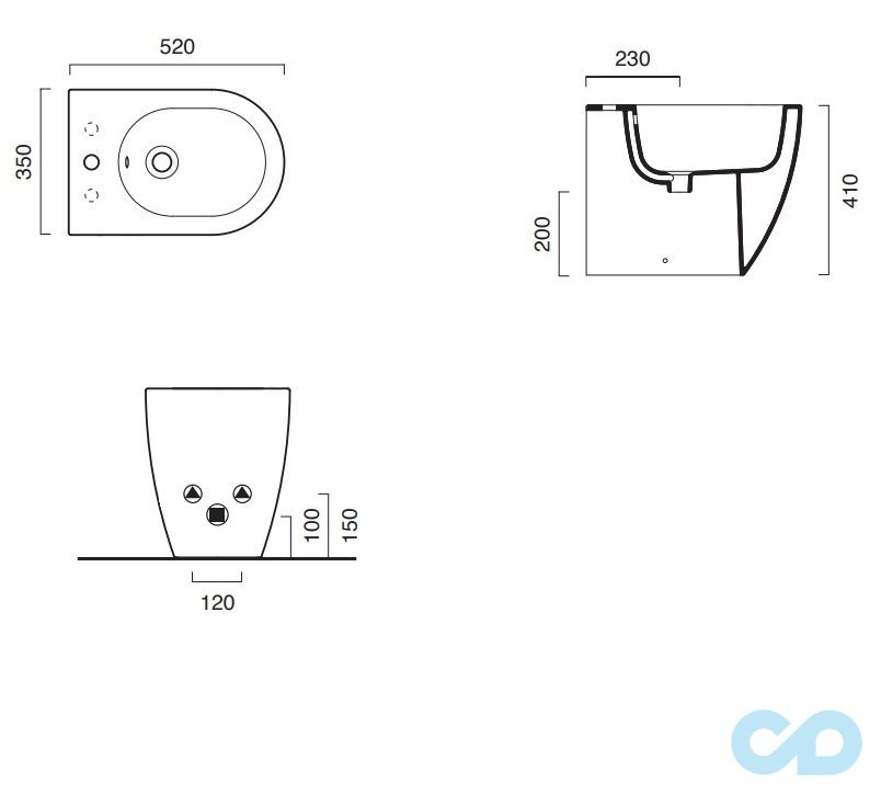 креслення Біде підлогове Catalano Colori 1BIC52AS