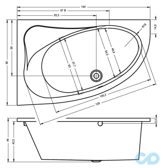 розміри ванна riho lyra 140х90 r ba65
