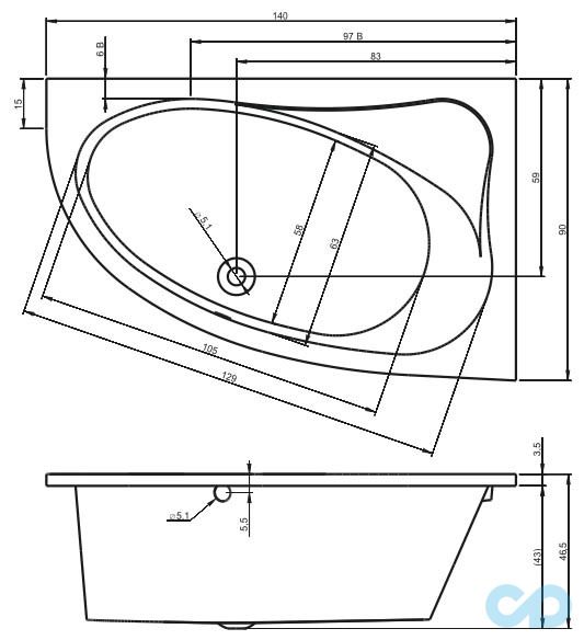 розміри ванна riho lyra 140х90 l ba66