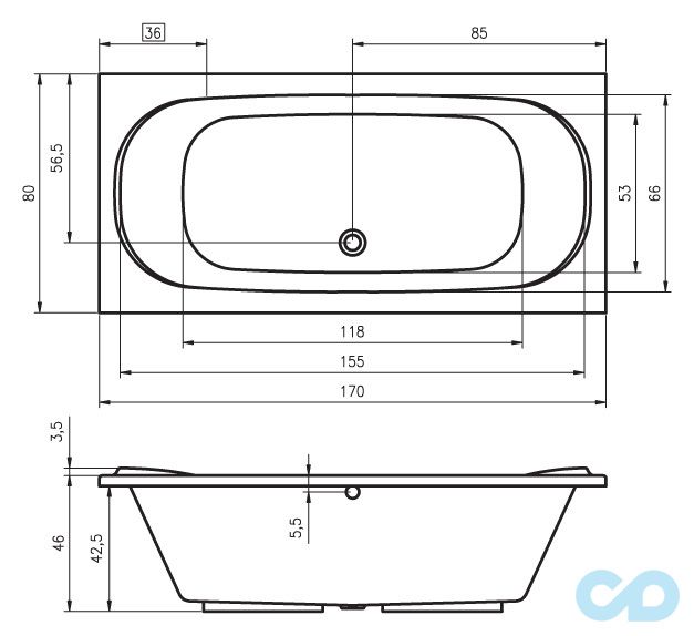розміри ванна riho taurus 170х80 bc07