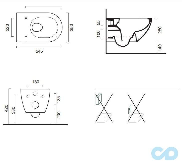 креслення Унітаз підвісний Catalano Colori 1VSF54RVS