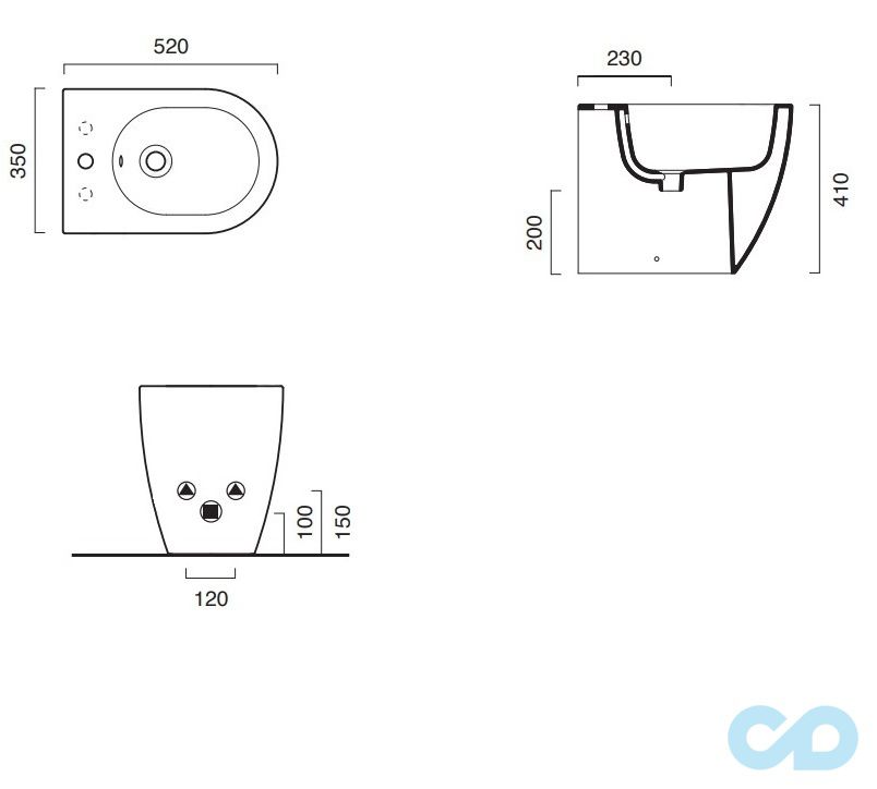 чертеж Биде напольное Catalano Colori 1BIC52VS