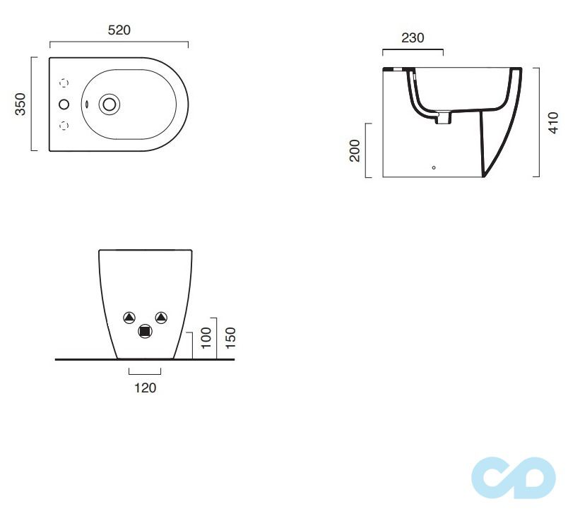 креслення Біде підлогове Catalano Colori 1BIC52NE