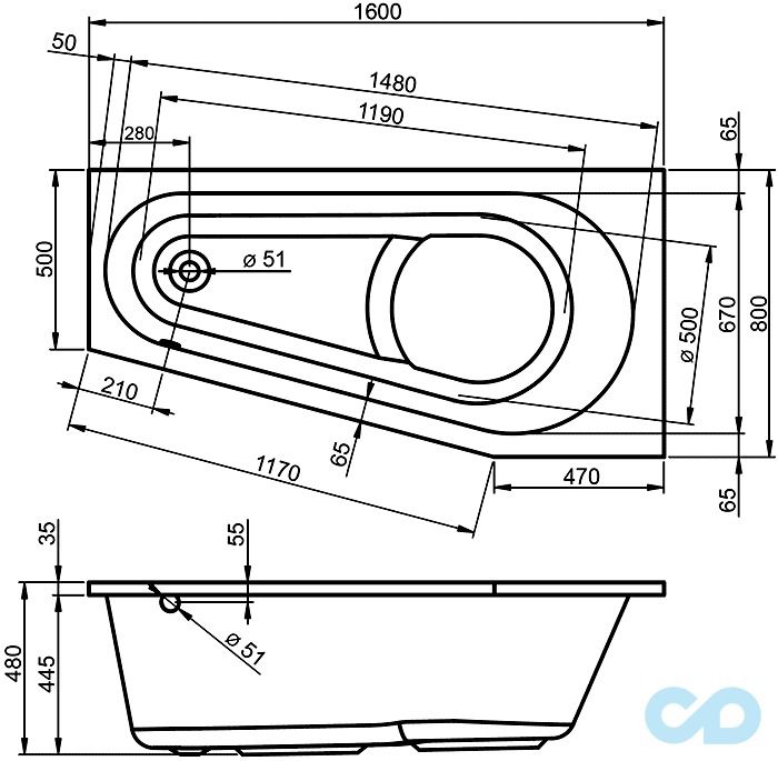 розміри ванна riho delta 160х80 l bb83
