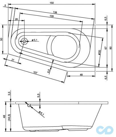 розміри ванна riho delta 150х80 l bb81