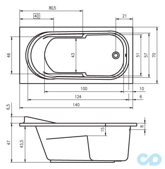 размеры ванна riho columbia 140х70 ba05