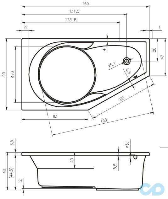 ванна riho yukon 160х90 r ba34 розміри