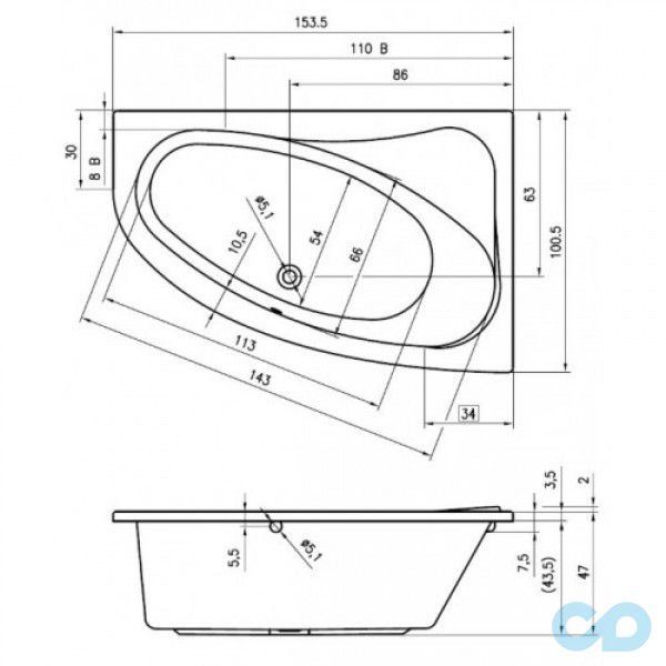 розміри ванна riho lyra 153х100 l ba68