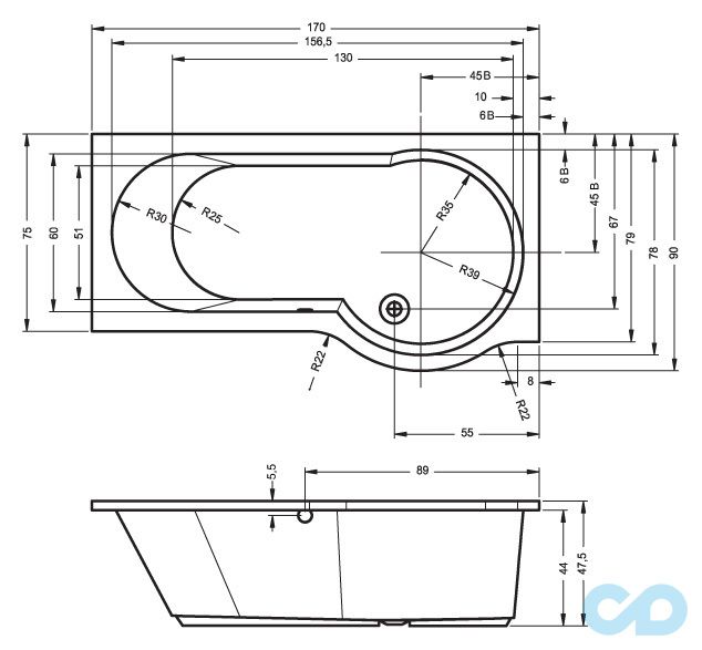 розміри ванна riho dorado 170х75 l ba81