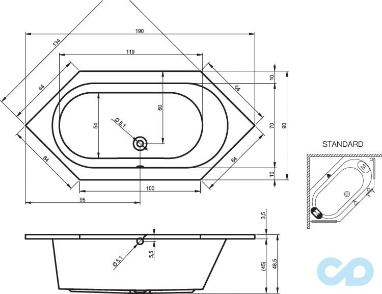 размеры ванна riho kansas 190х90 ba97