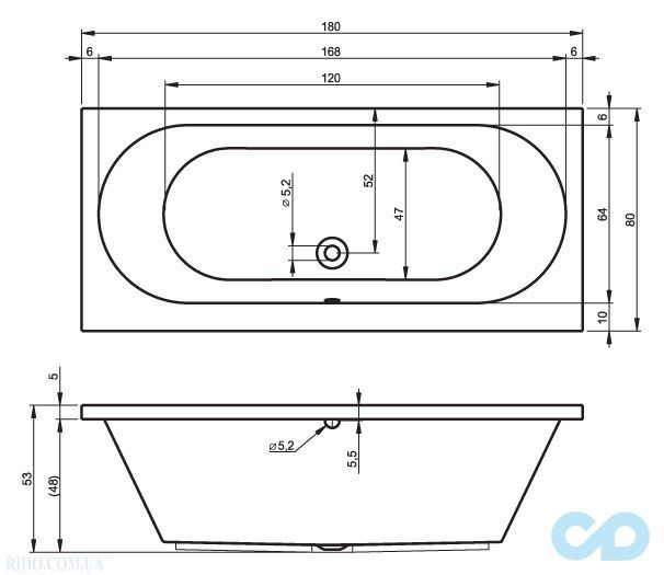 размеры ванна riho carolina 180х80 bb54