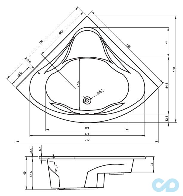 размеры ванна riho neo 150х150 bc35