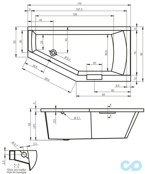 размеры ванна riho geta 170х90 l ba89