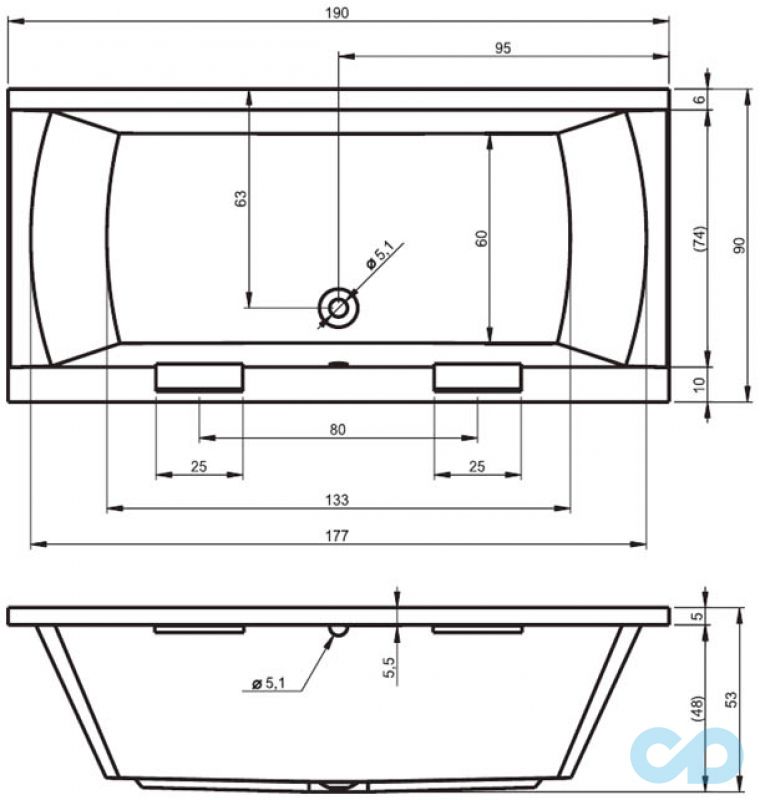 розміри ванна riho modena 190х90 ba94