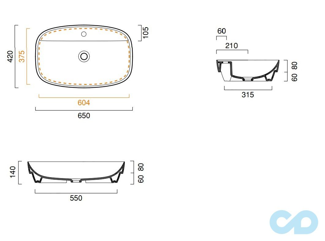розміри раковина настільна catalano green lux 165grlx00