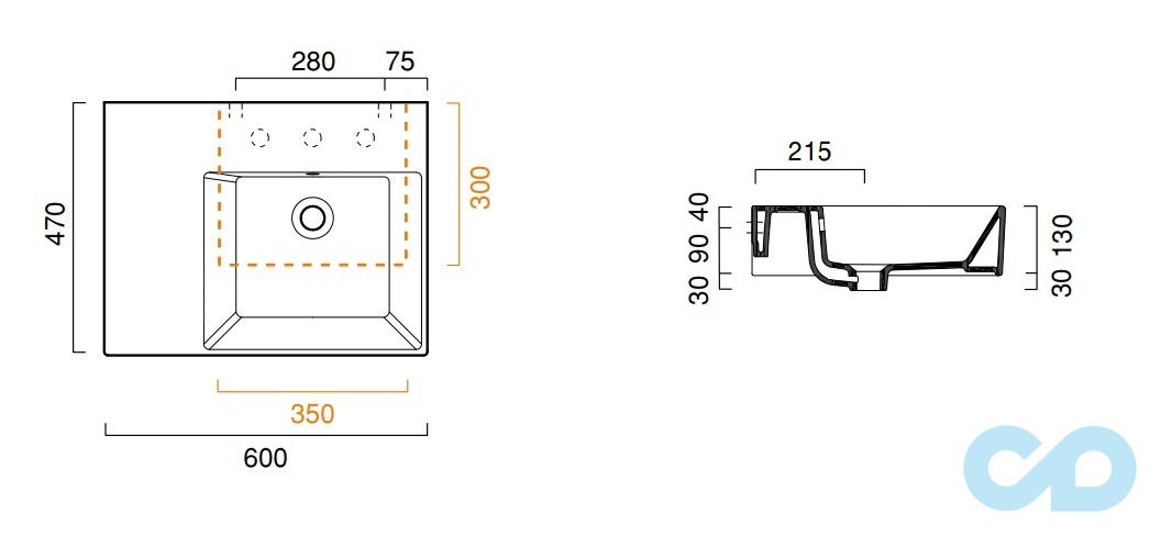 размеры раковина catalano premium up 160dvpup00