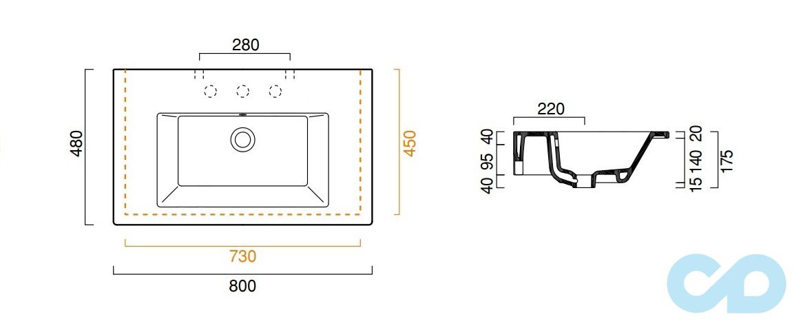 раковина catalano star 180st00 размеры