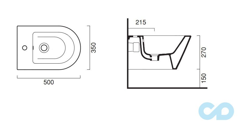 креслення Біде підвісне Catalano Zero 1BSV50N00