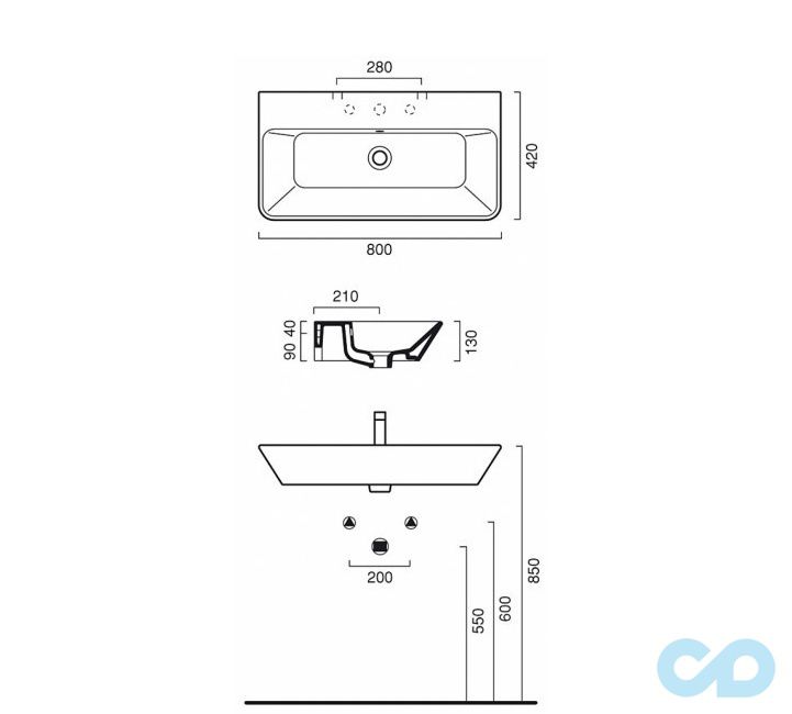 раковина catalano proiezioni 180pr00 размеры