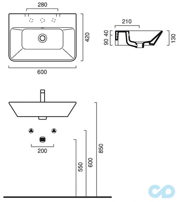 размеры раковина catalano proiezioni 160pr00
