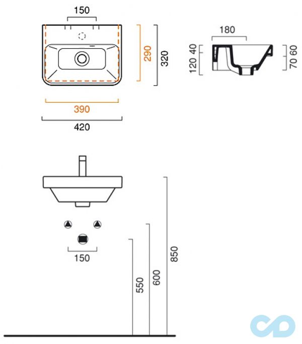 раковина catalano proiezioni 142spr00 размеры