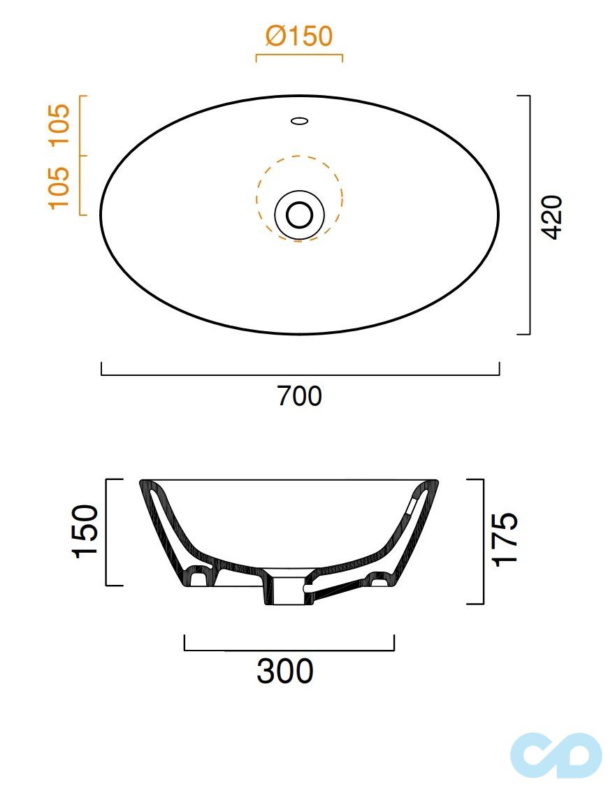 раковина настольная catalano velis 170vln00 размеры
