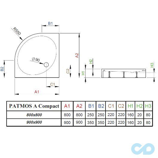 креслення Піддон Radaway Patmos A 80 Compact 4S88155-05