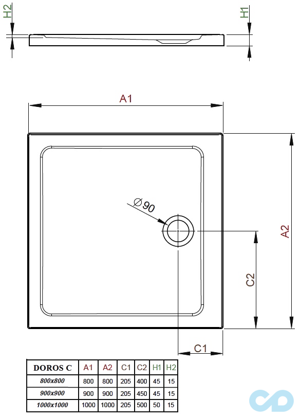 креслення Піддон Radaway Doros C Compact 80x80 (SDRC8080-05
