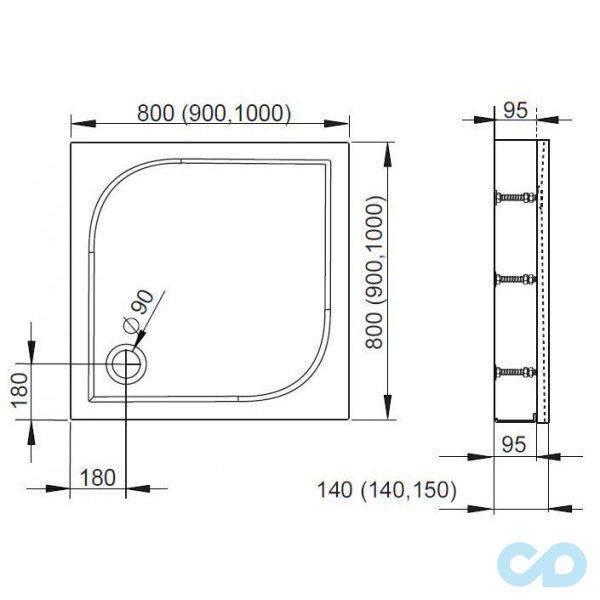 технічна схема Піддон Radaway Delos C 90 (SDC0909-01
