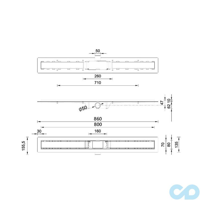 креслення Душовий канал Styron STY-B-80