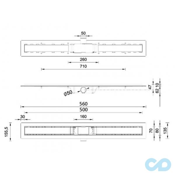 креслення Душовий канал Styron STY-D-50