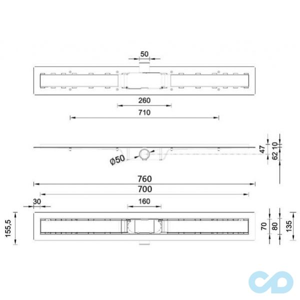 креслення Душовий канал Styron STY-F-70