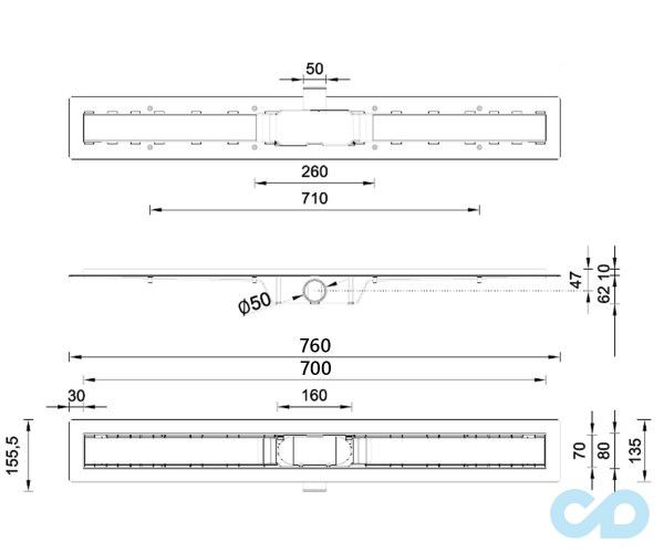 креслення Душовий канал Styron STY-G1-70