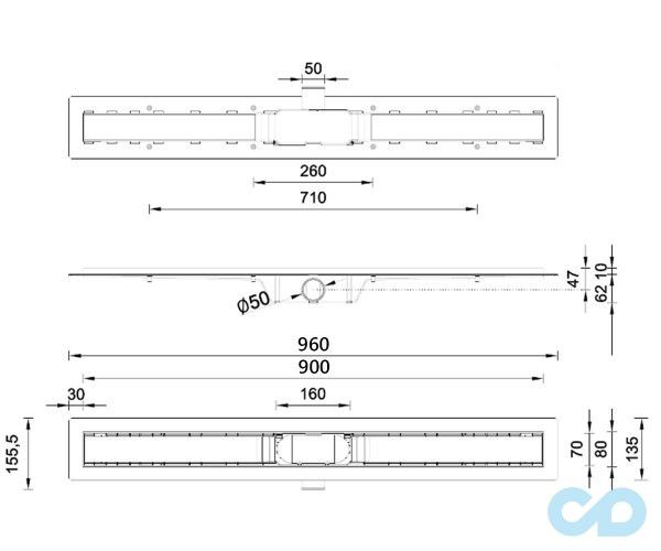 креслення Душовий канал Styron STY-G1-90