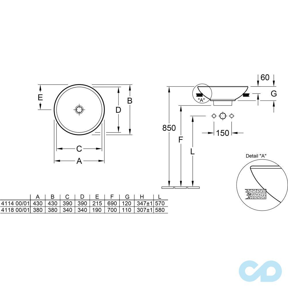 раковина вбудована villeroy & boch loop & friends 411400 розміри