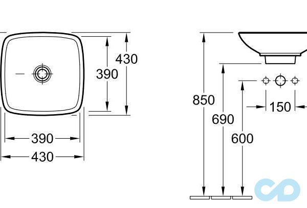 раковина вбудована villeroy & boch loop & friends 514910 розміри