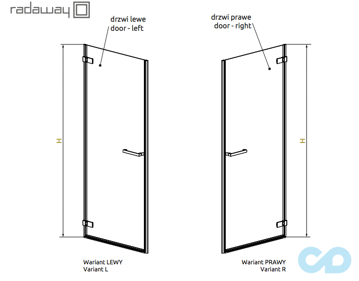 технічна схема Душові двері Radaway Arta DWJ I 386070-03-01R